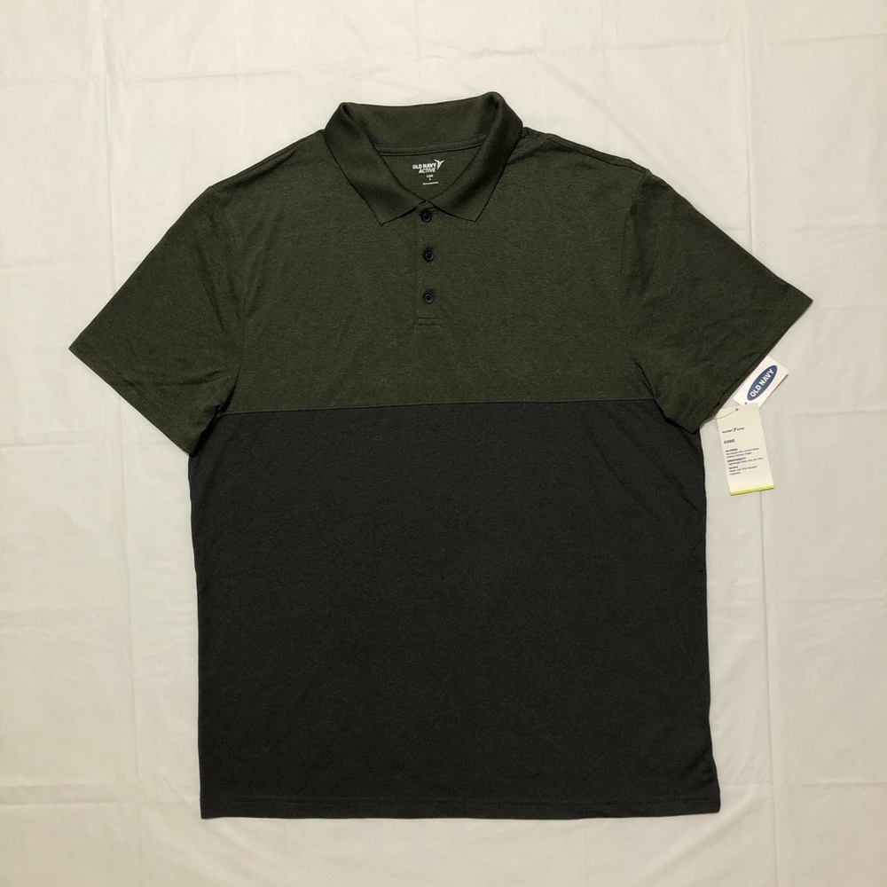 NWT Old Navy Active Men’s Short Sleeve Color-Block Olive Green & Gray Polo L